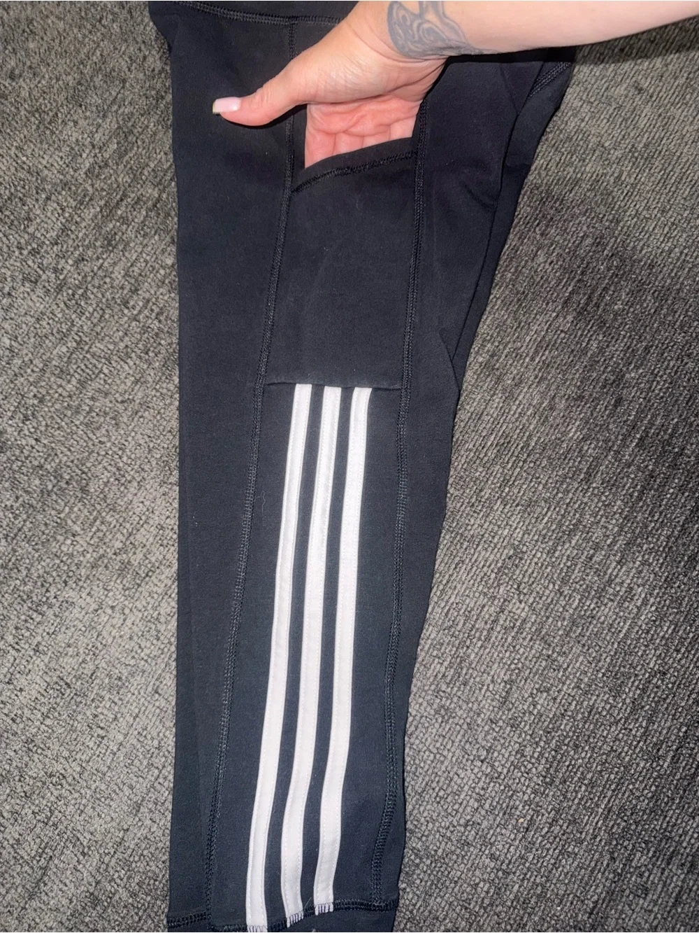 Adidas Girls Black 3-Stripe Leggings with Pockets Size Large 14
